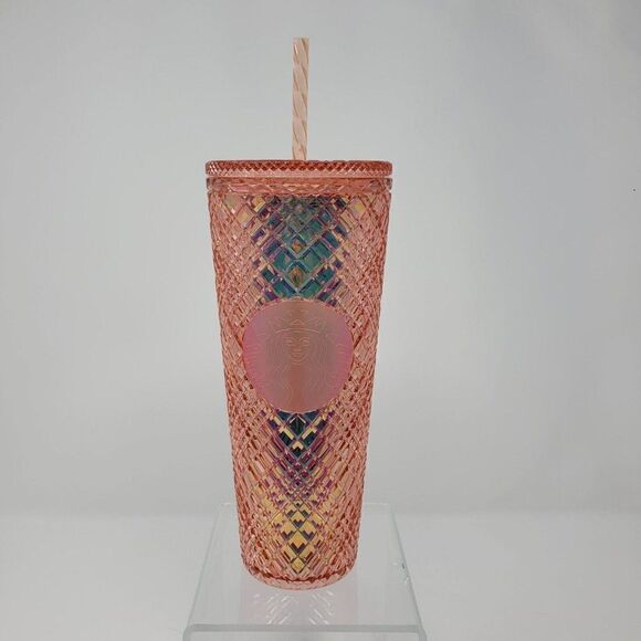 New Starbucks 2022 Winter Holiday Jeweled Stud 24oz Tumbler Cold Cup Rose Gold - Picture 1 of 8